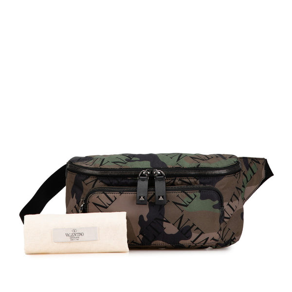 ヴァレンティノ カモフラージュ 迷彩 ボディバッグ ウエストバッグ カーキグリーン ナイロン レディース VALENTINO 【中古】