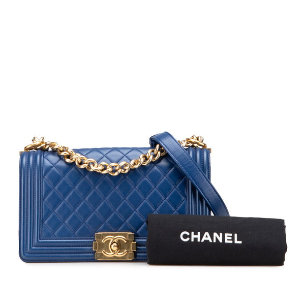 シャネル マトラッセ ボーイシャネル25 ココマーク チェーン ショルダーバッグ ブルー ラムスキン レディース CHANEL 【中古】