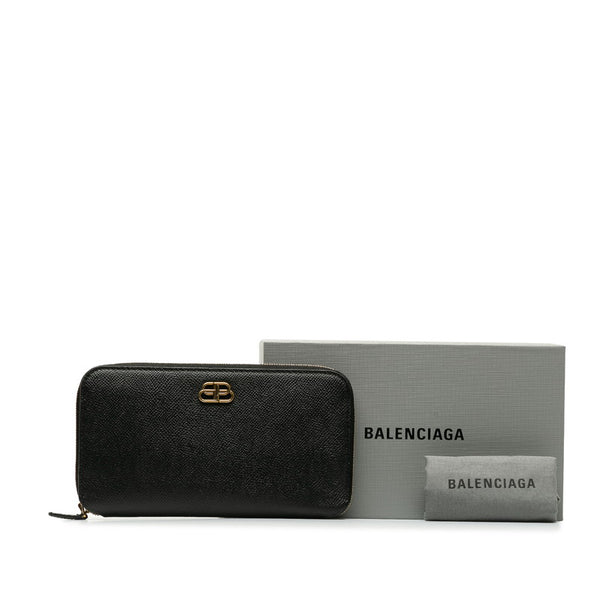 バレンシアガ BBロゴ ラウンドファスナー 長財布 601390 ブラック レザー メンズ BALENCIAGA 【中古】