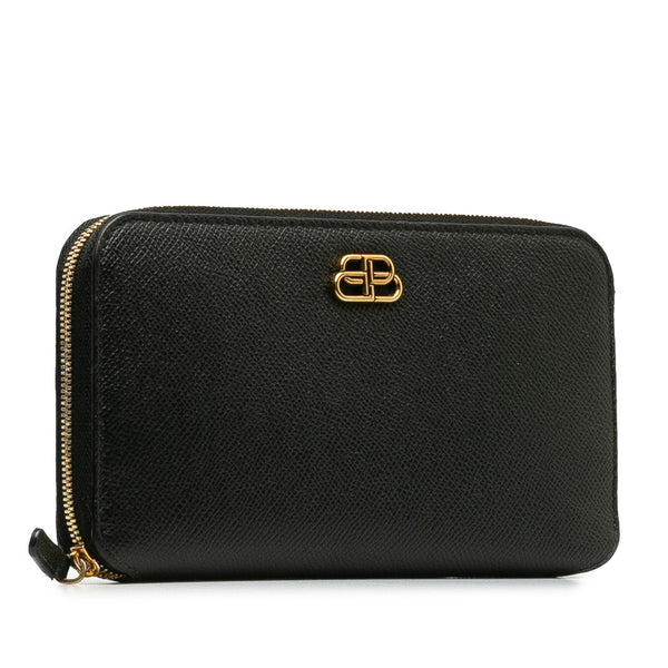 バレンシアガ BBロゴ ラウンドファスナー 長財布 601390 ブラック レザー メンズ BALENCIAGA 【中古】