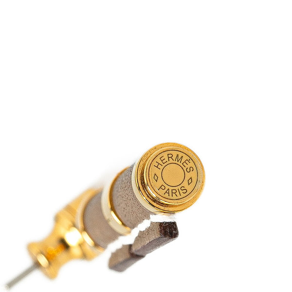 エルメス シャルニエールPM ピアス エトゥープ グレー ゴールド レザー メッキ レディース HERMES 【中古】