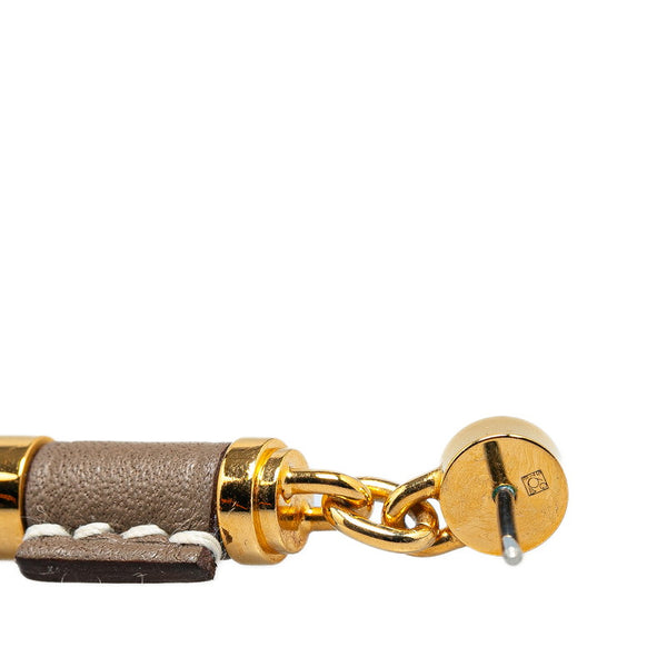 エルメス シャルニエールPM ピアス エトゥープ グレー ゴールド レザー メッキ レディース HERMES 【中古】