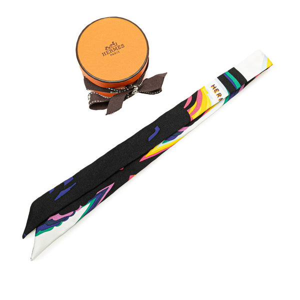 エルメス ツイリードール スカーフ バッグチャーム ブラック イエロー マルチカラー シルク レディース HERMES 【中古】