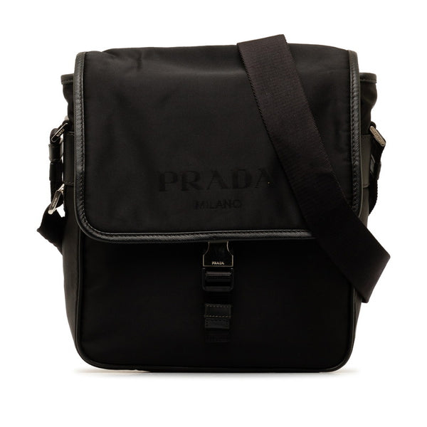 プラダ 三角ロゴプレート テスート 斜め掛け ショルダーバッグ V167 ブラック ナイロン レザー レディース PRADA 【中古】