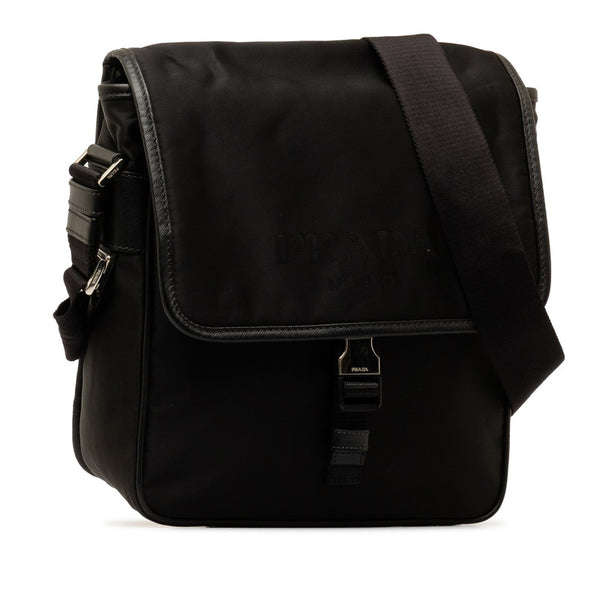 プラダ 三角ロゴプレート テスート 斜め掛け ショルダーバッグ V167 ブラック ナイロン レザー レディース PRADA 【中古】