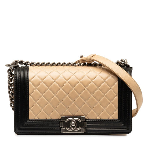 シャネル ボーイシャネル ココマーク チェーンショルダーバッグ ベージュ ブラック ラムスキン レディース CHANEL 【中古】