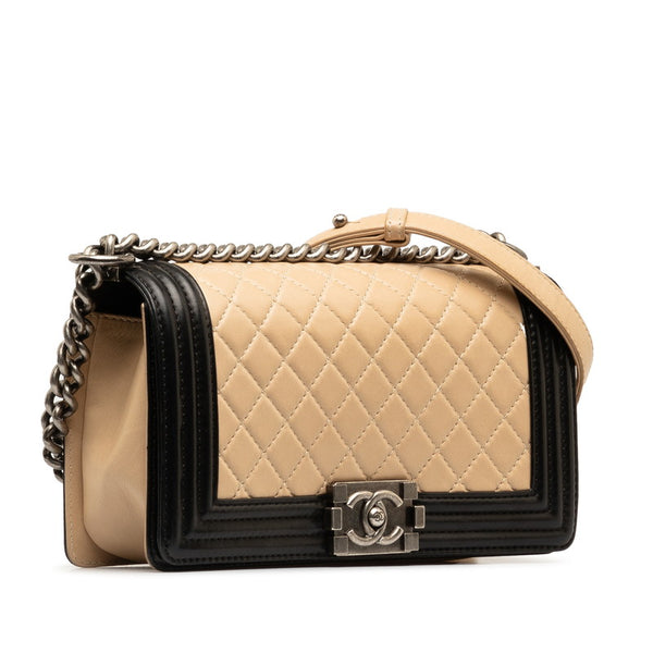 シャネル ボーイシャネル ココマーク チェーンショルダーバッグ ベージュ ブラック ラムスキン レディース CHANEL 【中古】