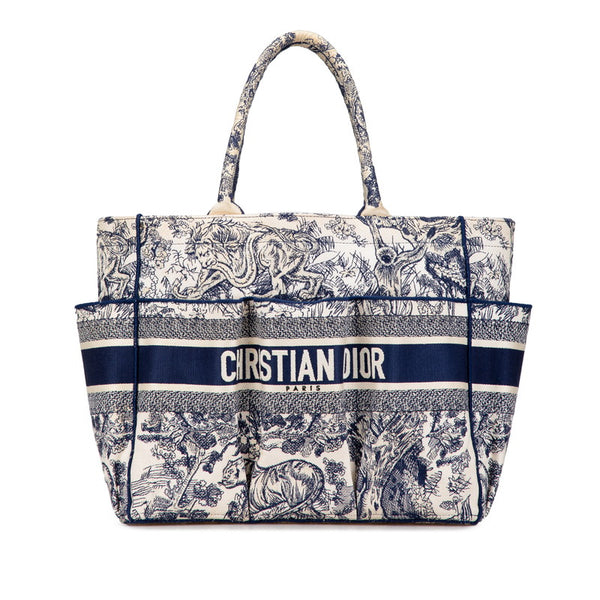 ディオール キャサリン リバース トワル ドゥ ジュイ エンブロイダリー トートバッグ ホワイト ネイビー キャンバス レディース Dior 【中古】
