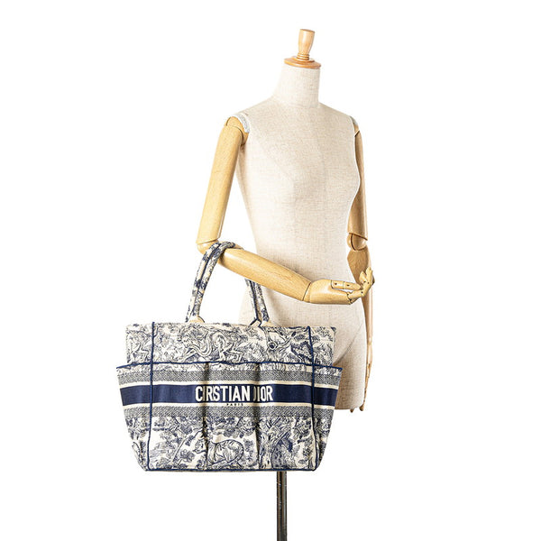 ディオール キャサリン リバース トワル ドゥ ジュイ エンブロイダリー トートバッグ ホワイト ネイビー キャンバス レディース Dior 【中古】