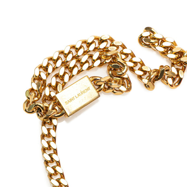 サンローラン ロゴ タッセル チェーン ショルダーバッグ ピンク レザー レディース SAINT LAURENT 【中古】