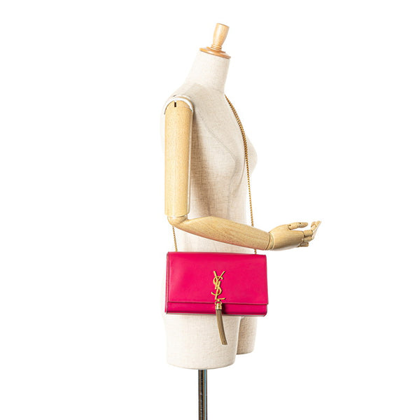 サンローラン ロゴ タッセル チェーン ショルダーバッグ ピンク レザー レディース SAINT LAURENT 【中古】
