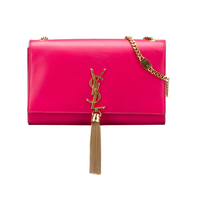 サンローラン ロゴ タッセル チェーン ショルダーバッグ ピンク レザー レディース SAINT LAURENT 【中古】