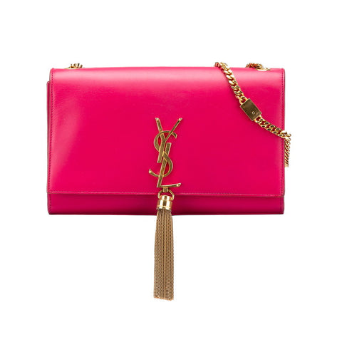 サンローラン ロゴ タッセル チェーン ショルダーバッグ ピンク レザー レディース SAINT LAURENT 【中古】
