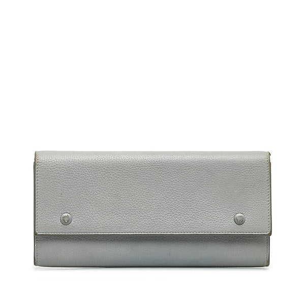 セリーヌ ラージフラップ マルチファンクション 長財布 101673 グレー レザー レディース CELINE 【中古】