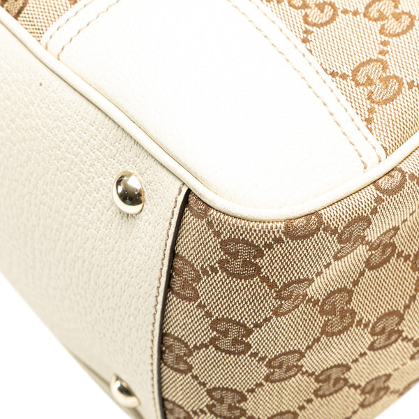 グッチ GGキャンバス プリンシー シェリーライン リボン ハンドバッグ トートバッグ 177052 ホワイト ブラウン キャンバス レザー レディース GUCCI 【中古】