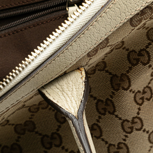 グッチ GGキャンバス プリンシー シェリーライン リボン ハンドバッグ トートバッグ 177052 ホワイト ブラウン キャンバス レザー レディース GUCCI 【中古】