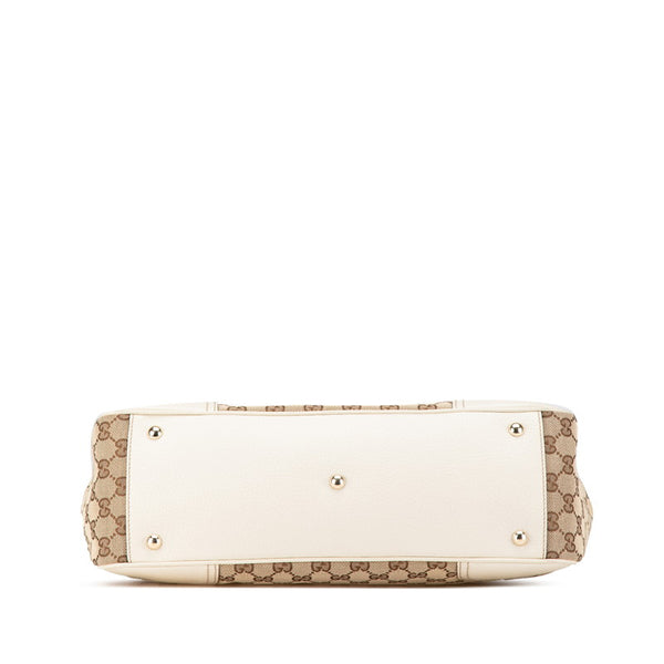 グッチ GGキャンバス プリンシー シェリーライン リボン ハンドバッグ トートバッグ 177052 ホワイト ブラウン キャンバス レザー レディース GUCCI 【中古】