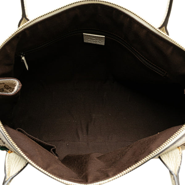 グッチ GGキャンバス プリンシー シェリーライン リボン ハンドバッグ トートバッグ 177052 ホワイト ブラウン キャンバス レザー レディース GUCCI 【中古】