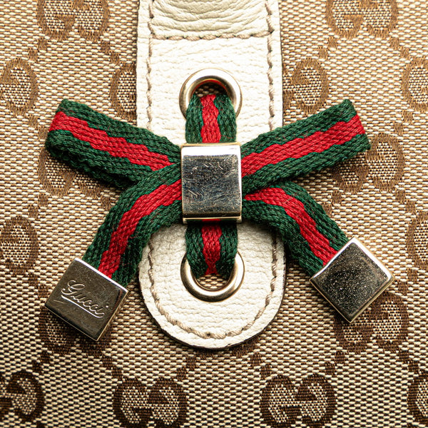 グッチ GGキャンバス プリンシー シェリーライン リボン ハンドバッグ トートバッグ 177052 ホワイト ブラウン キャンバス レザー レディース GUCCI 【中古】