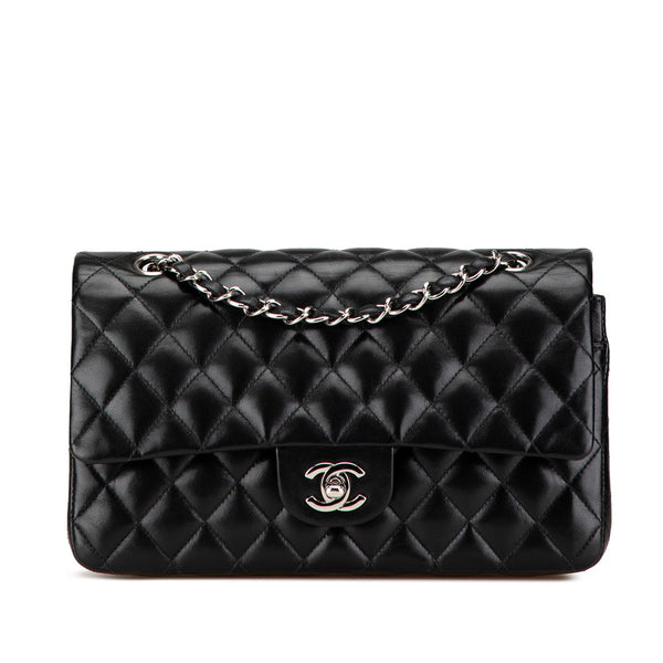 シャネル マトラッセ25 ダブルフラップ ココマーク チェーン ショルダーバッグ ブラック ラムスキン レディース CHANEL 【中古】