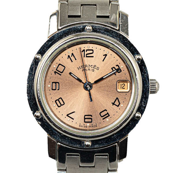 エルメス クリッパー 腕時計 CL4.210 クオーツ ピンク文字盤 ステンレススチール レディース HERMES 【中古】
