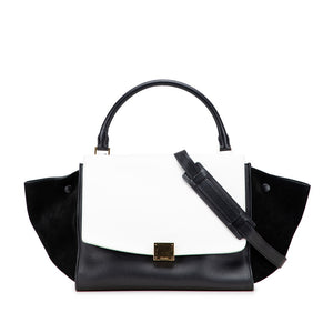 セリーヌ トラペーズ ミディアム ハンドバッグ ショルダーバッグ 2WAY ブラック ホワイト レザー レディース CELINE 【中古】
