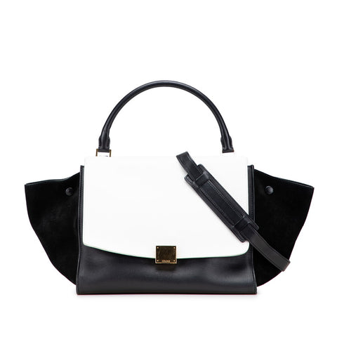 セリーヌ トラペーズ ミディアム ハンドバッグ ショルダーバッグ 2WAY ブラック ホワイト レザー レディース CELINE 【中古】