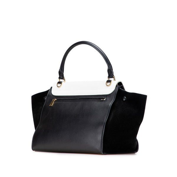 セリーヌ トラペーズ ミディアム ハンドバッグ ショルダーバッグ 2WAY ブラック ホワイト レザー レディース CELINE 【中古】