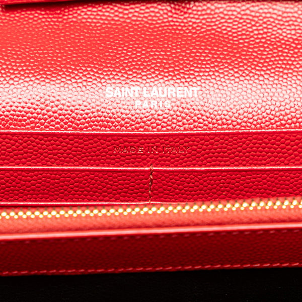 サンローラン YSLロゴ キルティング チェーン ショルダーバッグ 377828 レッド カーフ レディース SAINT LAURENT 【中古】