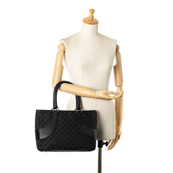 グッチ GGキャンバス ハンドバッグ トートバッグ 113011 ブラック レザー キャンバス レディース GUCCI 【中古】
