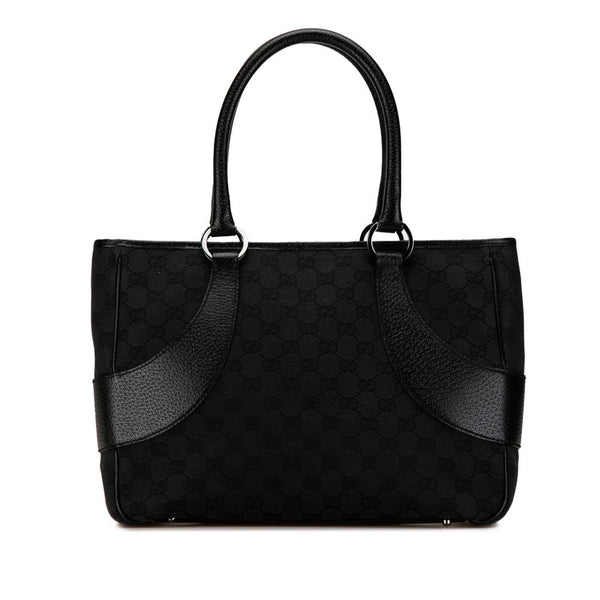 グッチ GGキャンバス ハンドバッグ トートバッグ 113011 ブラック レザー キャンバス レディース GUCCI 【中古】