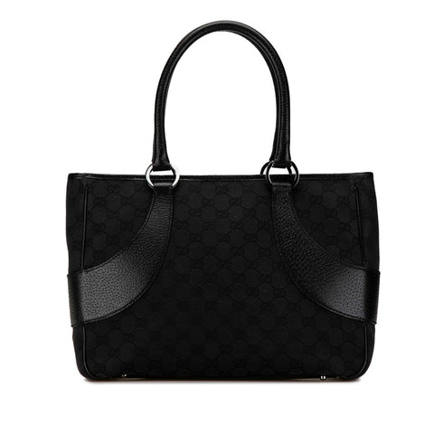 グッチ GGキャンバス ハンドバッグ トートバッグ 113011 ブラック レザー キャンバス レディース GUCCI 【中古】