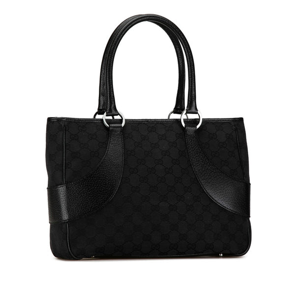グッチ GGキャンバス ハンドバッグ トートバッグ 113011 ブラック レザー キャンバス レディース GUCCI 【中古】