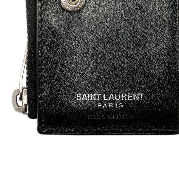 サンローラン ロゴ 二つ折り財布 ブラック レザー レディース SAINT LAURENT 【中古】