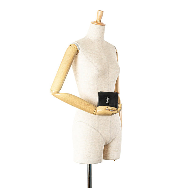 サンローラン ロゴ 二つ折り財布 ブラック レザー レディース SAINT LAURENT 【中古】