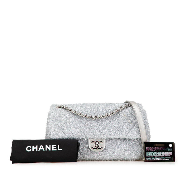 シャネル プールトゥ グリッター  チェーン ショルダーバッグ A91984 シルバー マイクロファイバー ラムスキン レディース CHANEL 【中古】