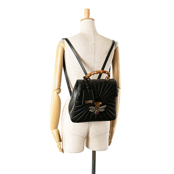 グッチ クイーンマーガレット バンブー ハンドバッグ リュックサック 476664 ブラック レザー レディース GUCCI 【中古】