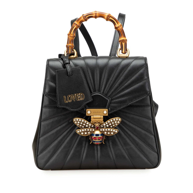 グッチ クイーンマーガレット バンブー ハンドバッグ リュックサック 476664 ブラック レザー レディース GUCCI 【中古】
