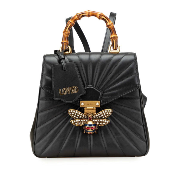 グッチ クイーンマーガレット バンブー ハンドバッグ リュックサック 476664 ブラック レザー レディース GUCCI 【中古】