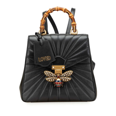 グッチ クイーンマーガレット バンブー ハンドバッグ リュックサック 476664 ブラック レザー レディース GUCCI 【中古】