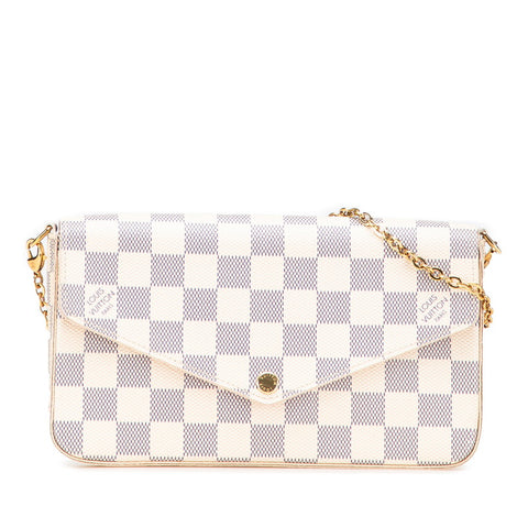 ルイ ヴィトン ダミエ アズール ポシェット フェリシー チェーン ショルダーバッグ ポシェット N40491 アイボリー PVC レザー レディース LOUIS VUITTON 【中古】