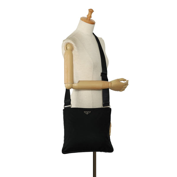 プラダ 三角ロゴプレート ショルダーバッグ VA0338 ブラック ナイロン レザー レディース PRADA 【中古】