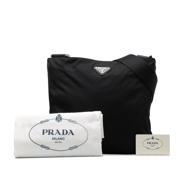 プラダ 三角ロゴプレート ショルダーバッグ VA0338 ブラック ナイロン レザー レディース PRADA 【中古】