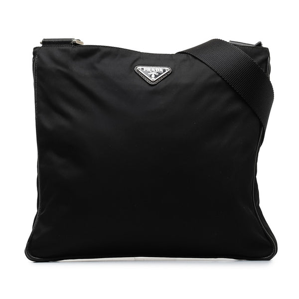 プラダ 三角ロゴプレート ショルダーバッグ VA0338 ブラック ナイロン レザー レディース PRADA 【中古】