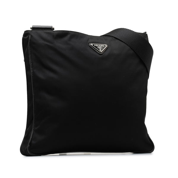 プラダ 三角ロゴプレート ショルダーバッグ VA0338 ブラック ナイロン レザー レディース PRADA 【中古】
