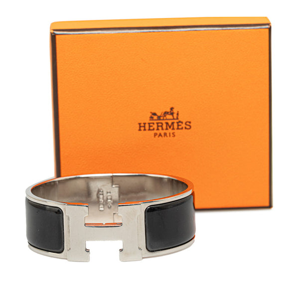 エルメス クリッククラックGM バングル ブラック シルバー メタル レディース HERMES 【中古】