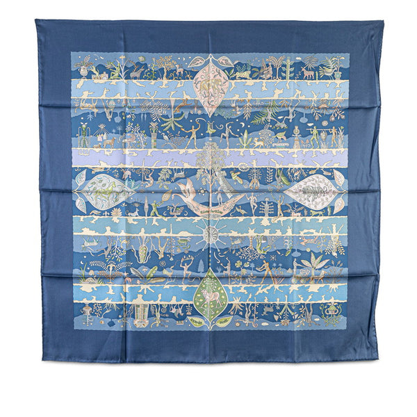 エルメス カレ90 River fertiles 肥沃な川 スカーフ ブルー シルク レディース HERMES 【中古】