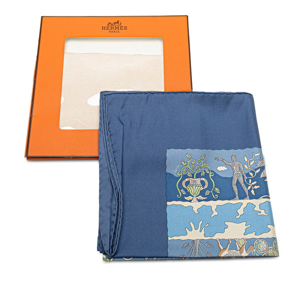 エルメス カレ90 River fertiles 肥沃な川 スカーフ ブルー シルク レディース HERMES 【中古】
