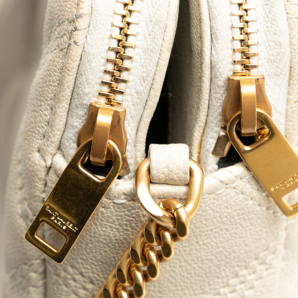 サンローラン ベッキー YSLロゴ ダブルジップ 斜め掛け チェーン ショルダーバッグ GUE608941 ベージュ レザー レディース SAINT LAURENT 【中古】