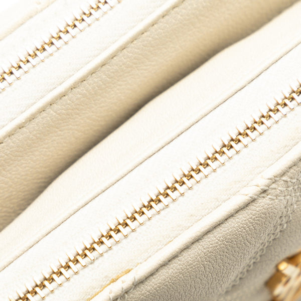 サンローラン ベッキー YSLロゴ ダブルジップ 斜め掛け チェーン ショルダーバッグ GUE608941 ベージュ レザー レディース SAINT LAURENT 【中古】